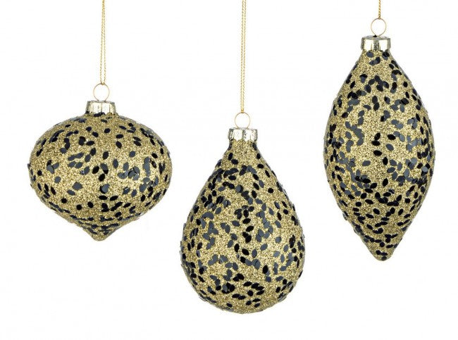 12x Pendaglio Vt Foglia Glitter Nero Ass3