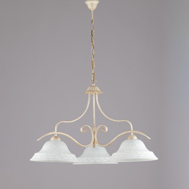 Lustre classique en fer Ivoire Or avec verre Blanc trois lumières 30x h53 cm
