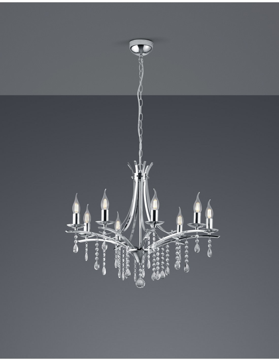 Lustre 8 Lumières Design Contemporain Lucerne Chrome Trio Lighting