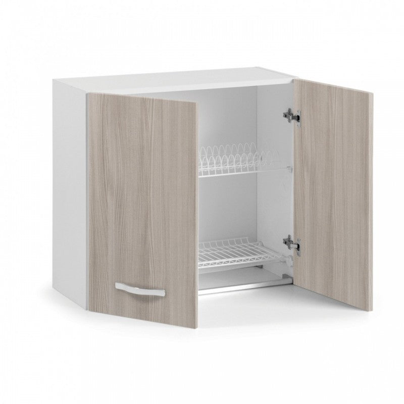 Meuble mural égouttoir modulable pour cuisine en orme 80x32xH 72 cm avec 2 portes