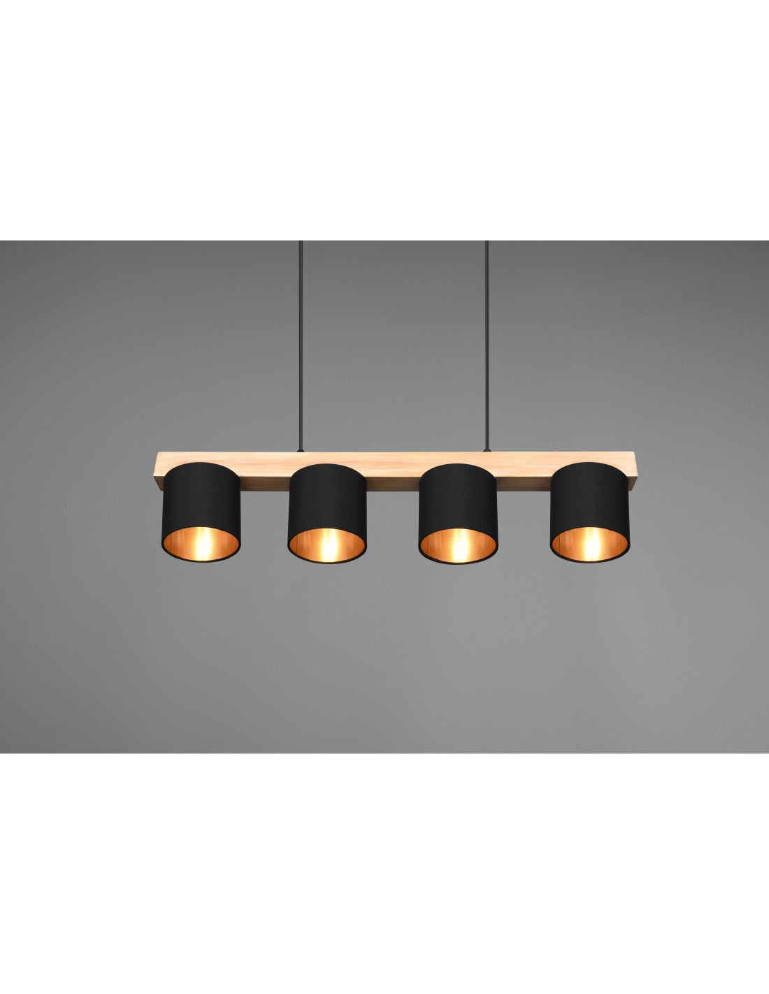 Lustre Linéaire En Bois 4 Abat-Jour Noirs Cameron Trio Lighting