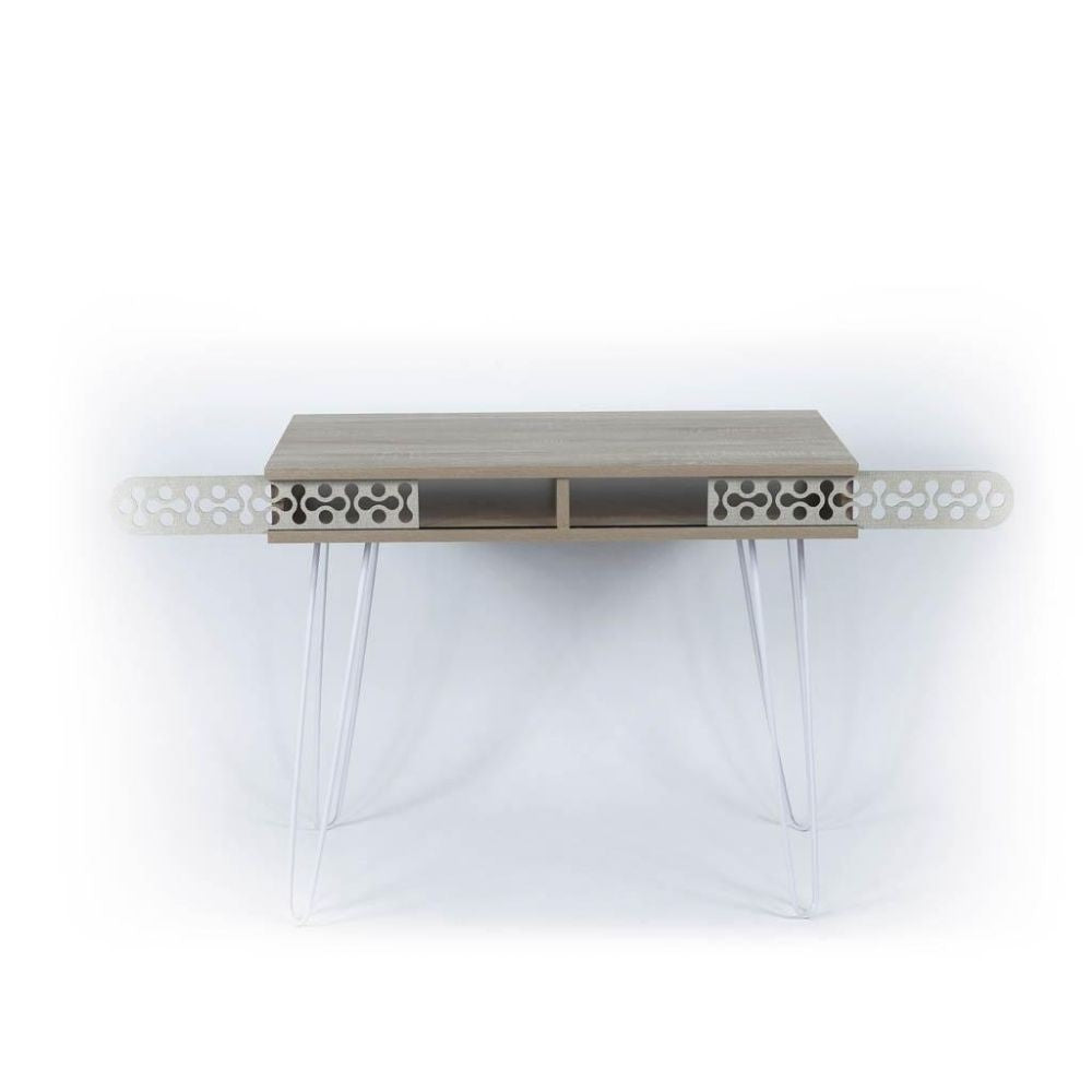 Bureau Ilia avec pieds en métal blanc et plateau en chêne 96x51x75 HMT190642