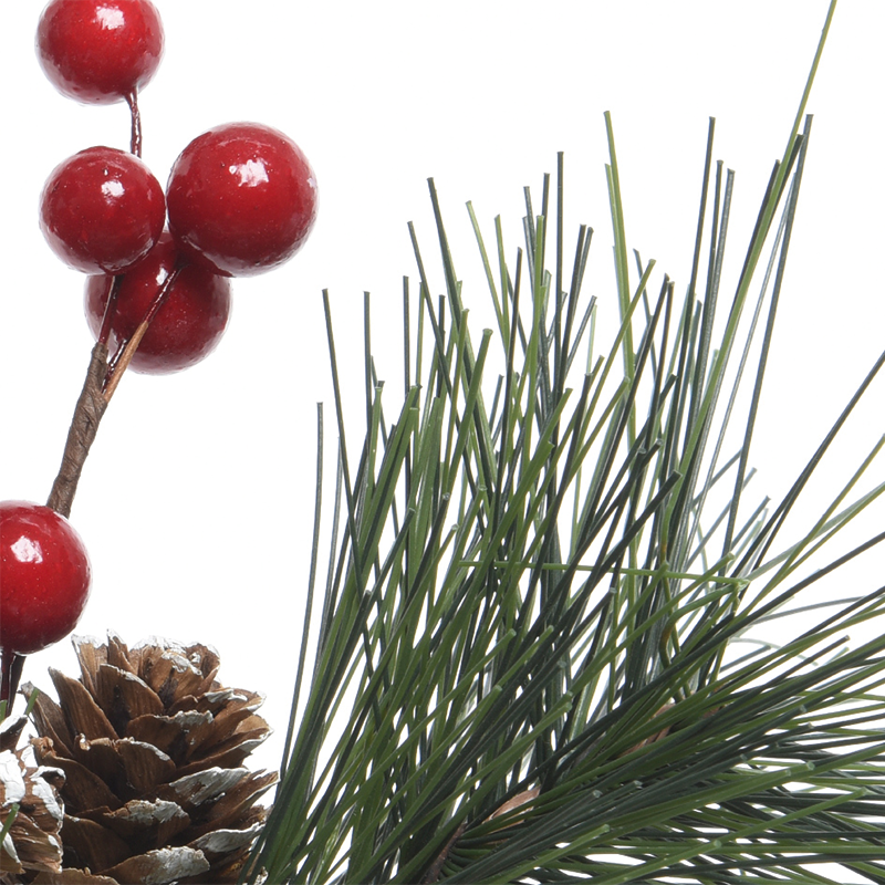 Branche aux fruits rouges et pommes de pin L 15 x H 30 cm