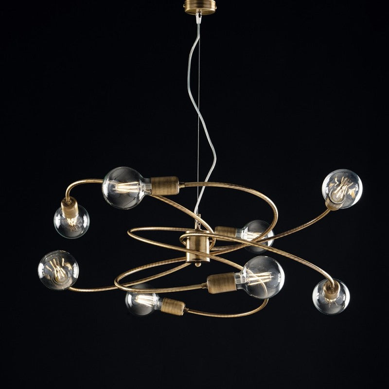 Lustre suspension en fer Bronze brossé à huit lumières 70x h33 cm