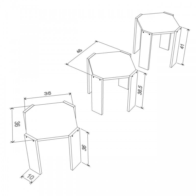Tables basses tri pliantes en chêne avec plateau blanc polyvalent