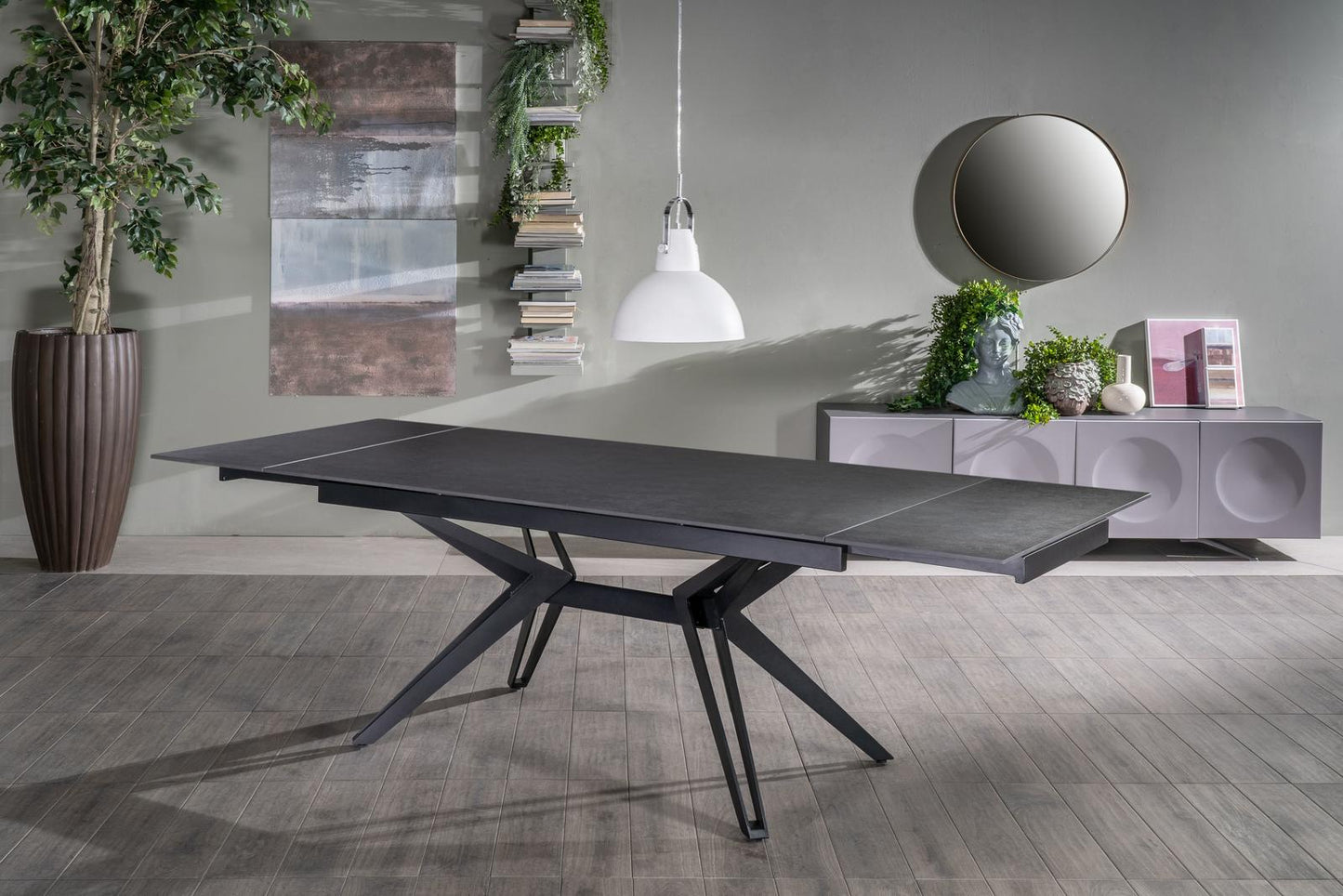 Table extensible vintage gris - noir mat 90 cm x 160-240 cm cm H. 76 cm