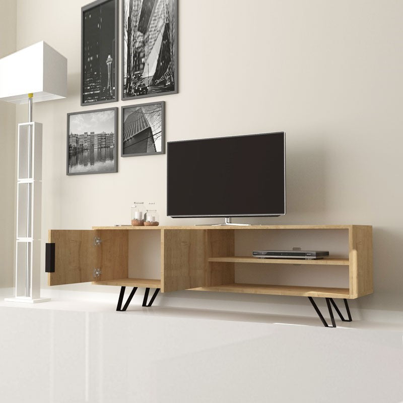 Mobile porta tv rovere con particolari in ghisa 160x35xh.49 cm