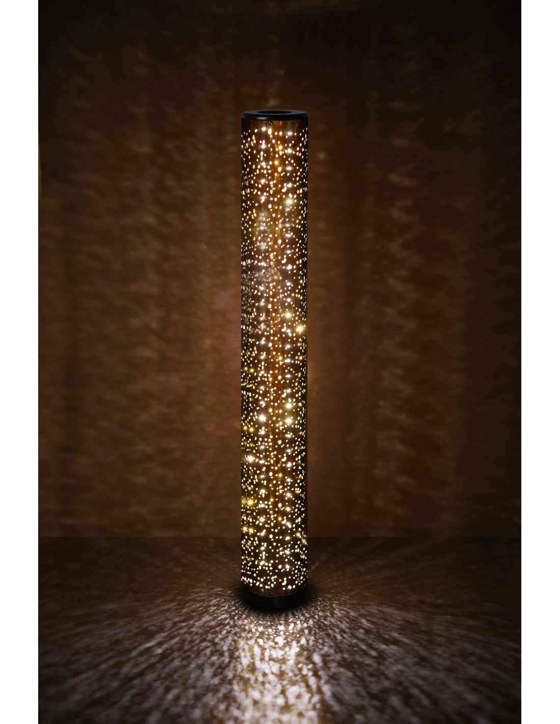 Lampadaire Noir Doré Tissu LED Cylindre Effet Étoile Vintage Taco Trio Éclairage