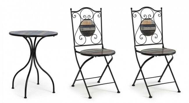 Ensemble de jardin table et 2 chaises avec décorations en céramique Huston