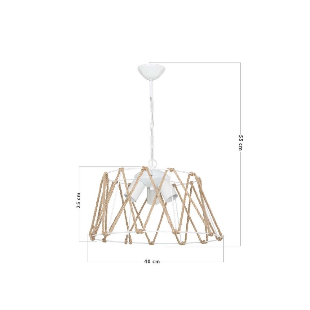 Lampada a sospensione Evren ASZ1030 3 luci metallo bianco e corda EFFEZ