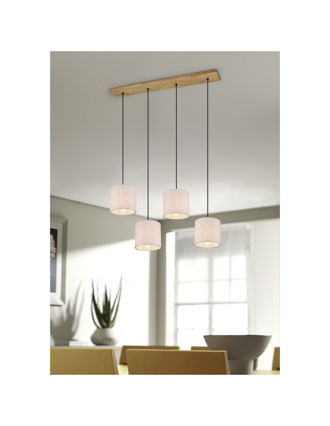 Elmau Suspension 4xE27 Abat-jour Nickel Et Sable L100 cm Trio Lighting