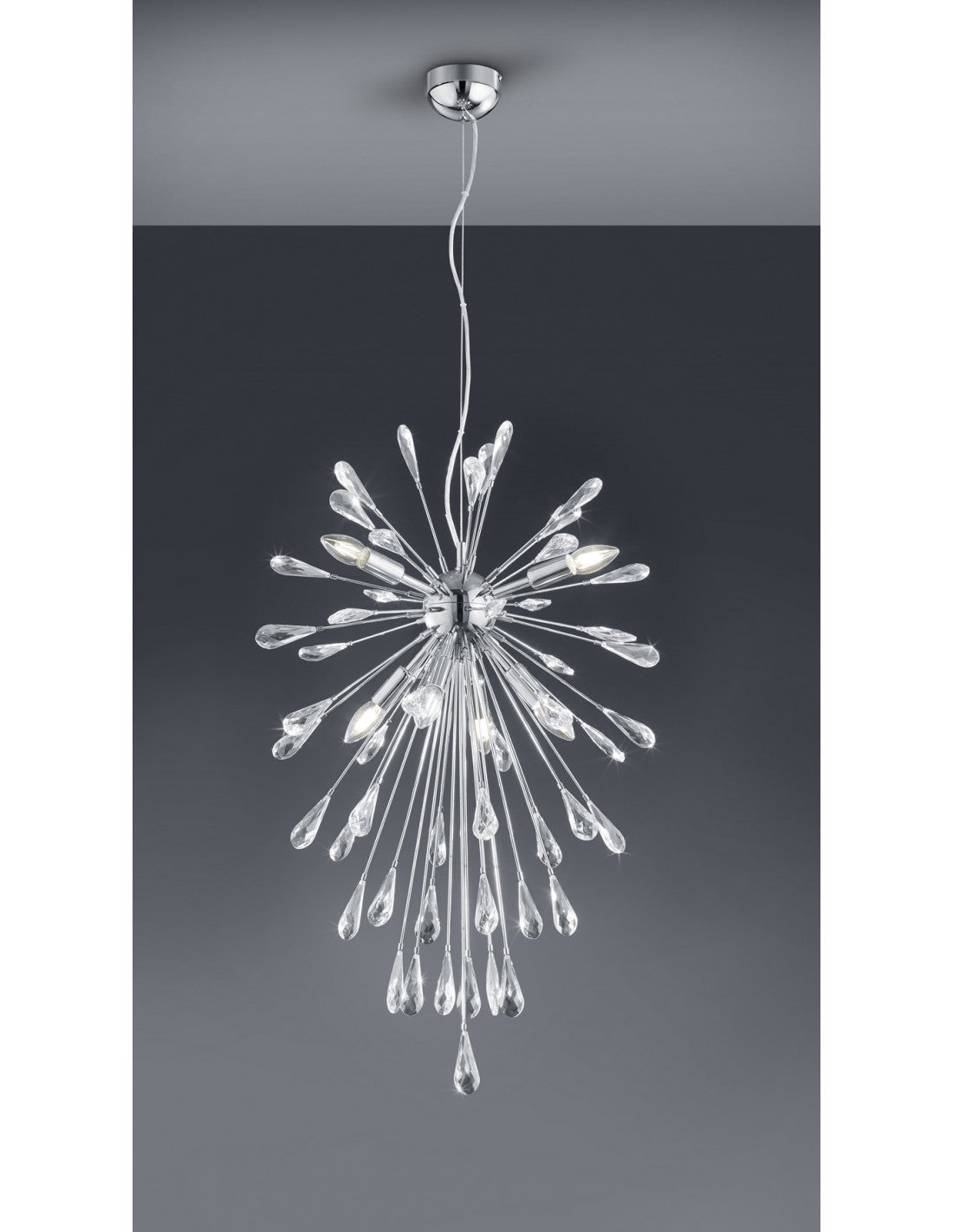 Suspension Feux d'Artifice 7 Lumières Minsk Chrome avec Gouttes de Cristal Trio Lighting