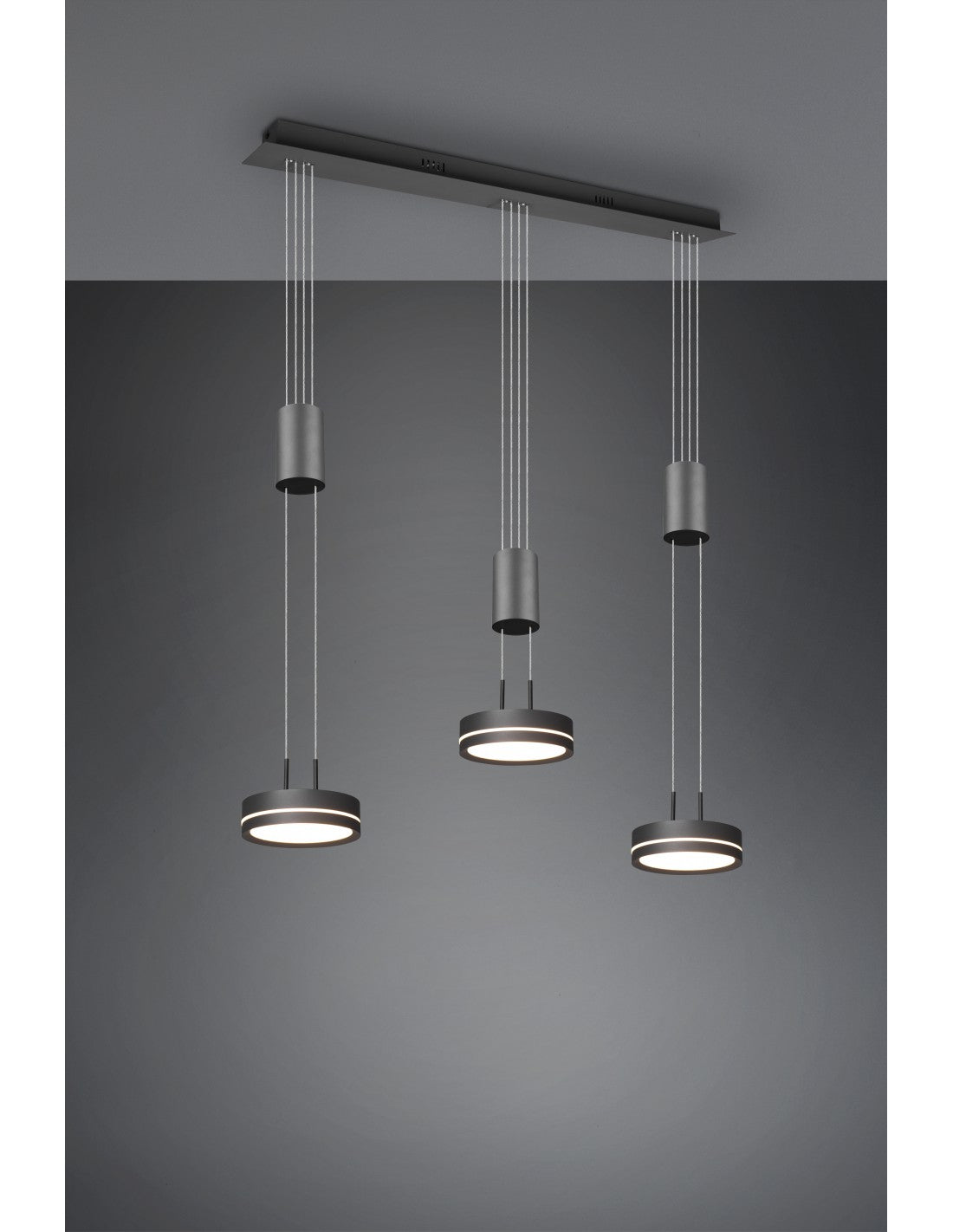Suspension Îlot de Cuisine 3 Disques LED Franklin Anthracite Moderne Trio Luminaire