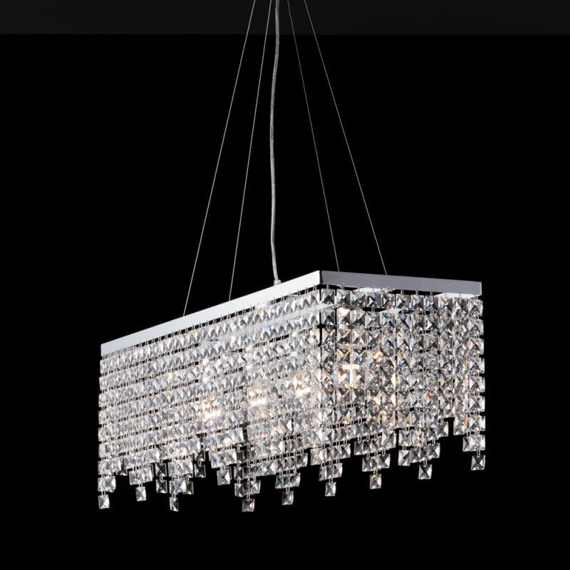 Lustre chic et en fer chromé avec quatre lumières carrées en strass 71x30x h28 cm