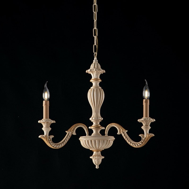 Lustre en bois ivoire et feuille d'or à trois lumières 43x h57 cm