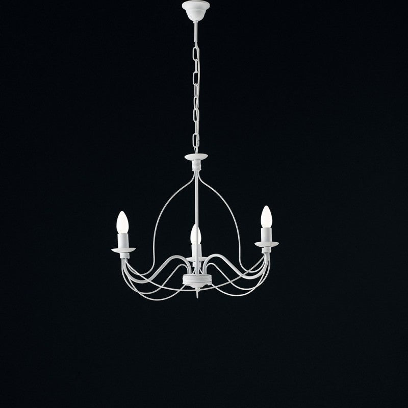 Lustre en fer shabby blanc à trois lumières 49x h43 cm