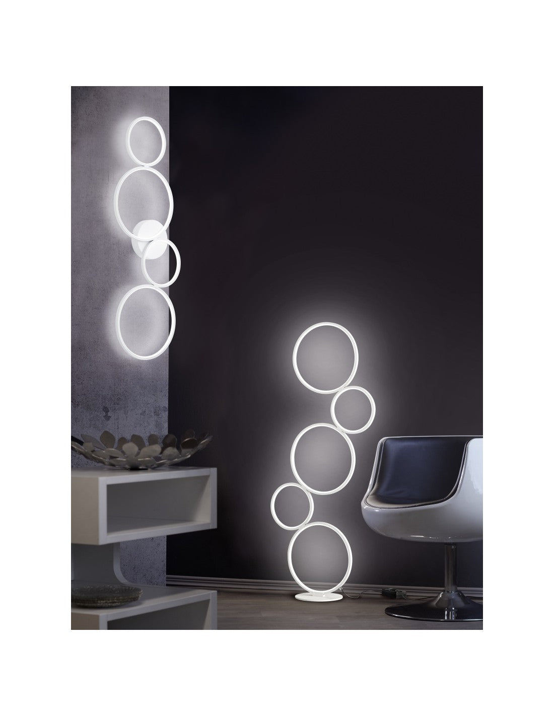 Lampadaire Rondo 5 Cercles LED Blancs H115 cm Trio Lighting