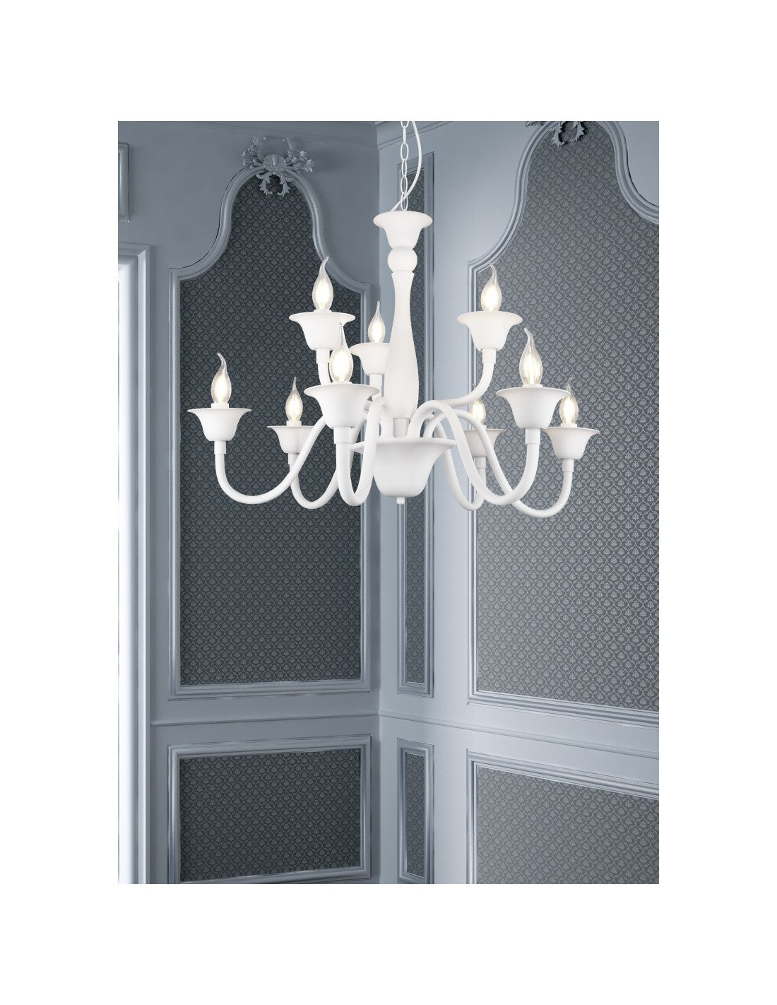 Lustre de salle à manger blanc 9 lumières avec chaîne Elsa Trio Lighting