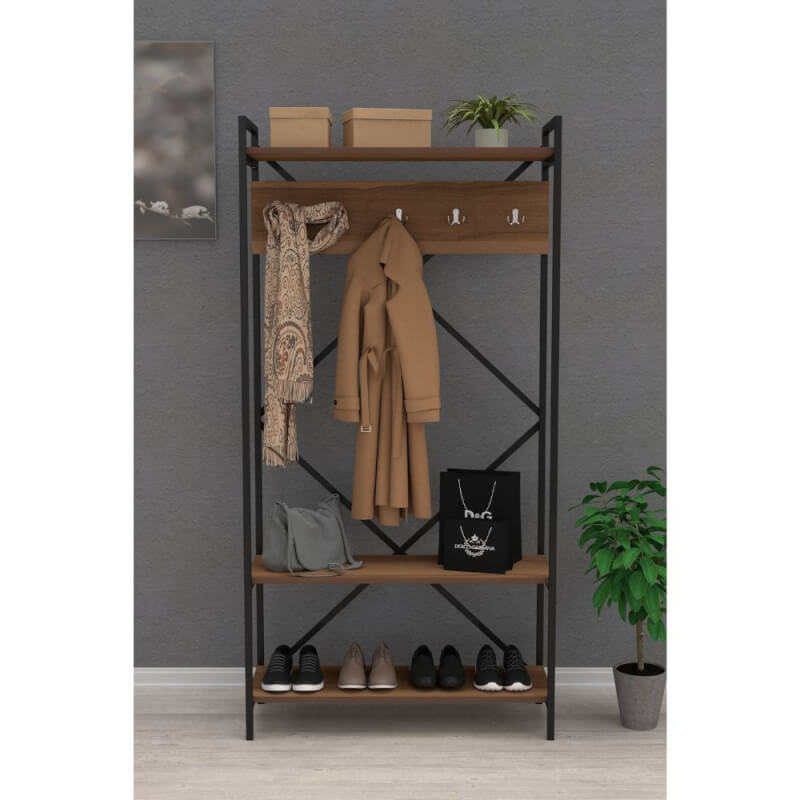 Meuble d'entrée Navis en noyer avec portemanteau et portemanteau