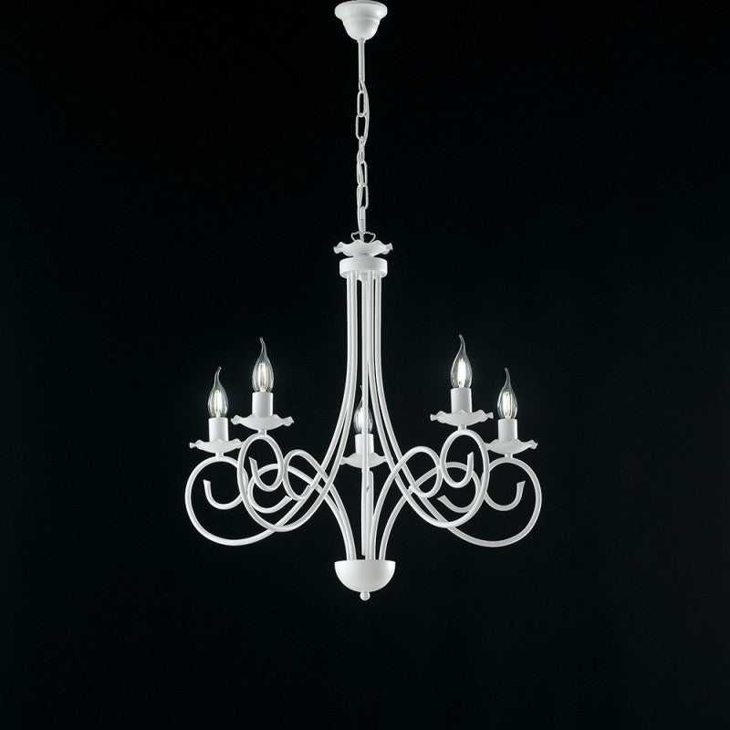 Lustre suspension en fer shabby blanc à cinq lumières 57x h60 cm