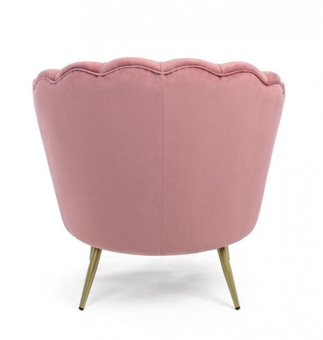 Fauteuil rétro en velours rose paon 80 x 76 x 84 h cm