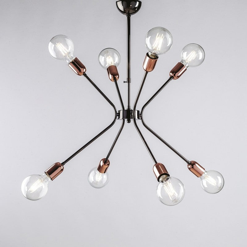 Lustre moderne en fer noir finition cuivre huit lumières 65x h67 cm urbain
