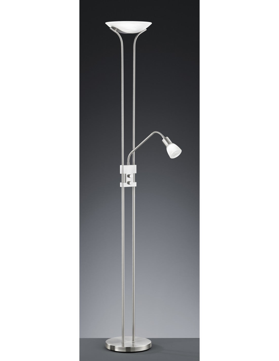 Lampadaire LED avec spot de lecture dimmable Santo II Nichel Trio Lighting