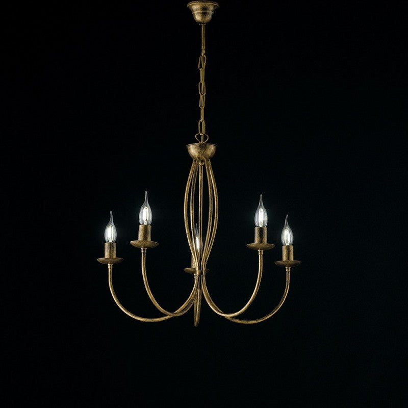 Lustre en fer marron doré cinq lumières 55x h53 cm
