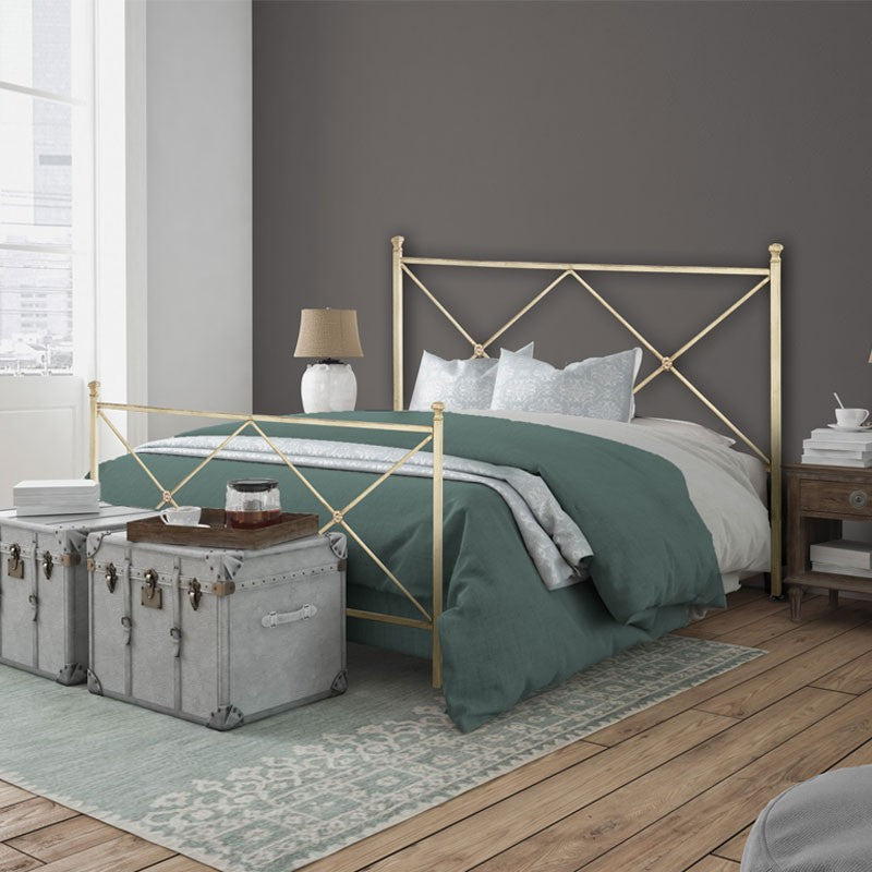 Lit double ALBA en fer avec pied de lit ivoire