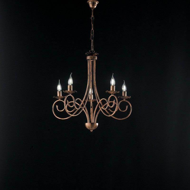 Lustre suspension en fer et cuivre noir DECO cinq lumières 57x h60 cm