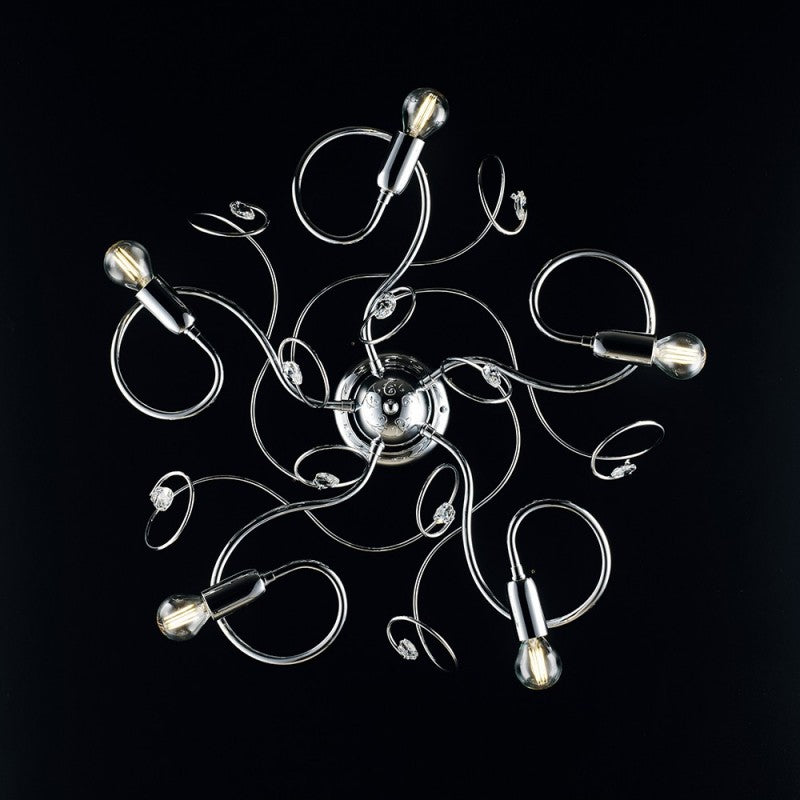 Plafonnier en fer chromé poli avec strass en cristal 5 lumières 54xh. 21 cm