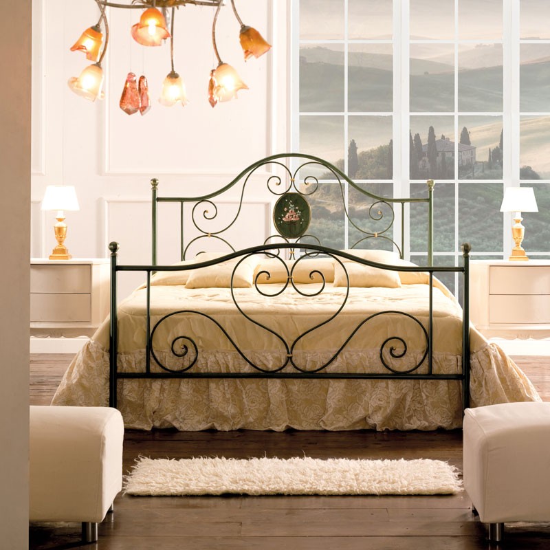 Lit double en fer avec pied de lit Vert LORY 170x208x h130 cm