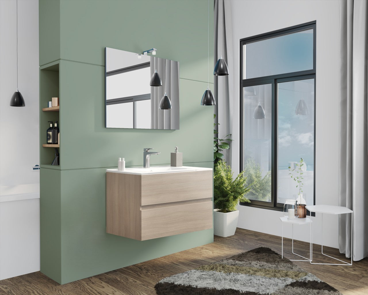 Meuble de salle de bain Cm. 80 Nouveau Chêne Splash