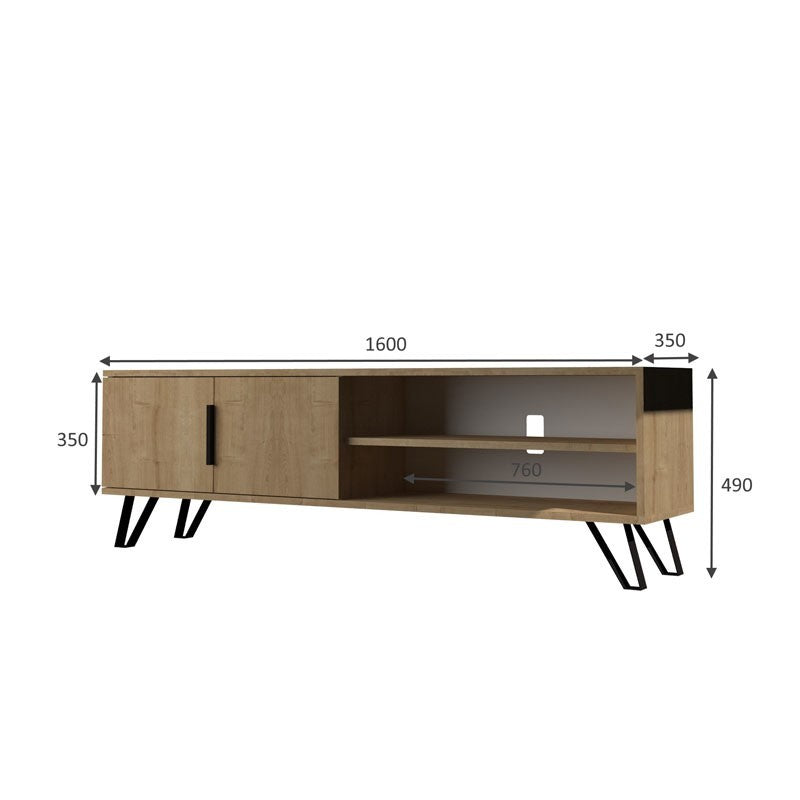 Mobile porta tv rovere con particolari in ghisa 160x35xh.49 cm