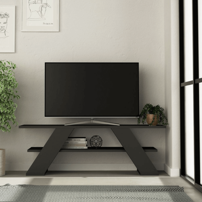 Meuble TV ouvert Farfalla 120 2 étagères anthracite