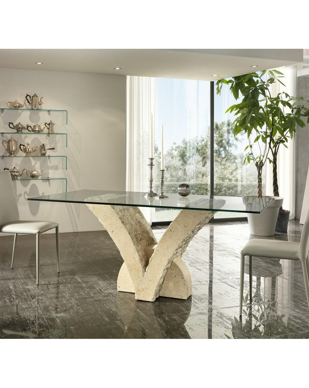 Table fixe beige transparent 100 cm x 180 cm H. 76 cm