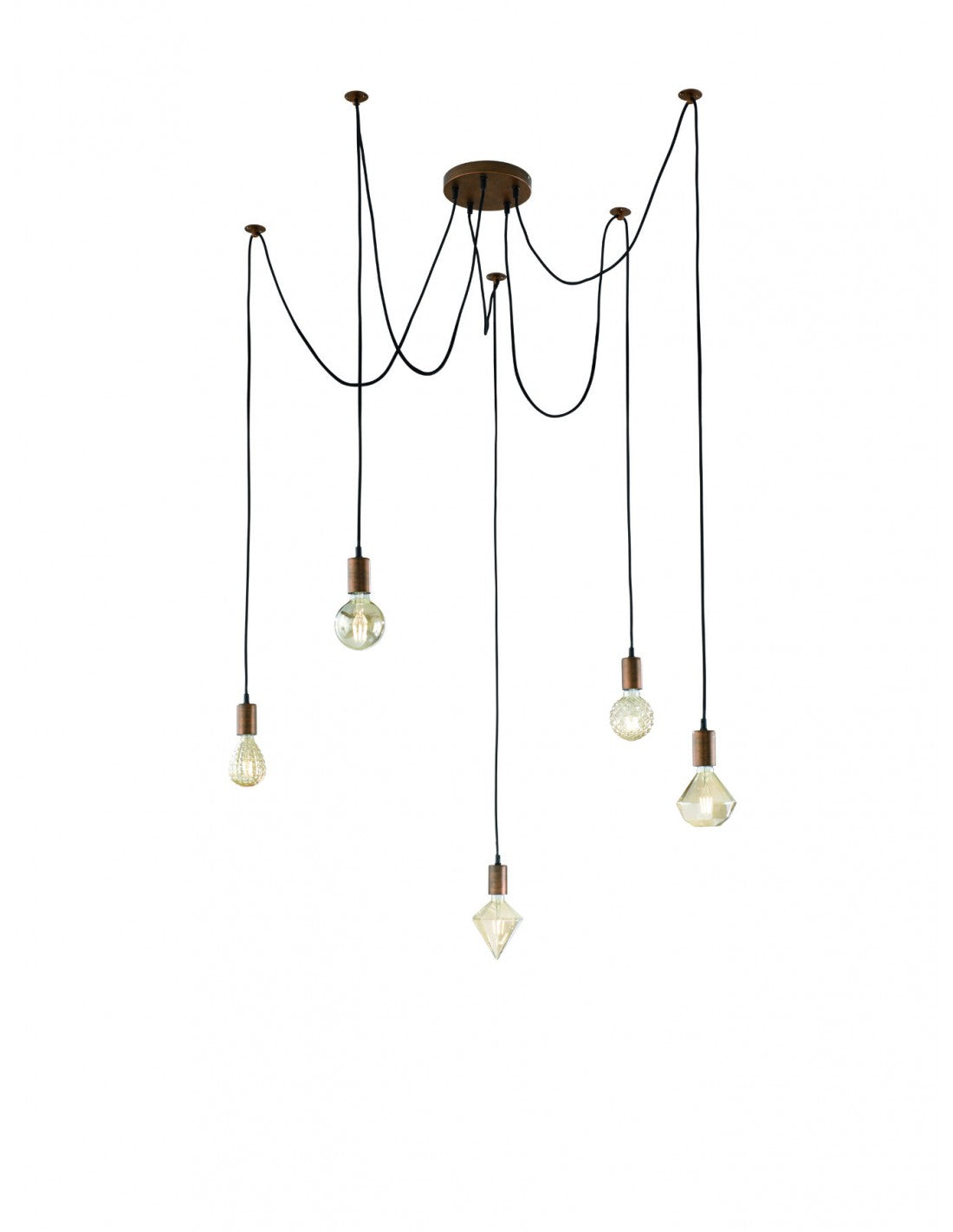 Suspension Cord Ragno Cuivre Antique 5xE27 Avec Décentralisation Trio Éclairage