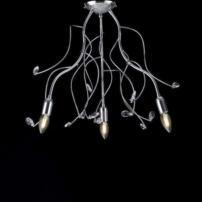 Plafonnier en fer chromé poli et strass en cristal, 3 lumières, 56 cm