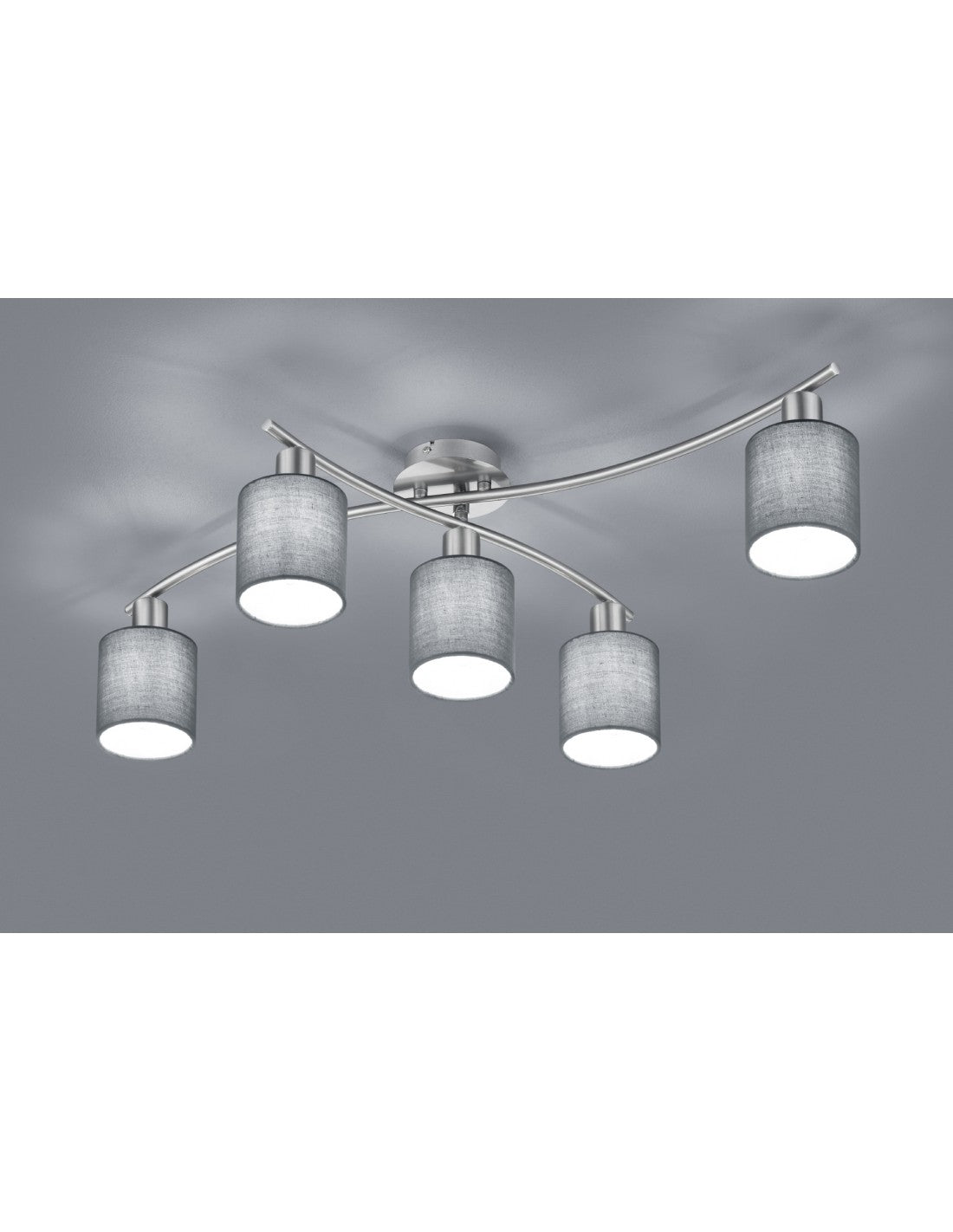 Plafonnier Garda Nichel 5 abat-jour en tissu gris L75 cm Trio Lighting