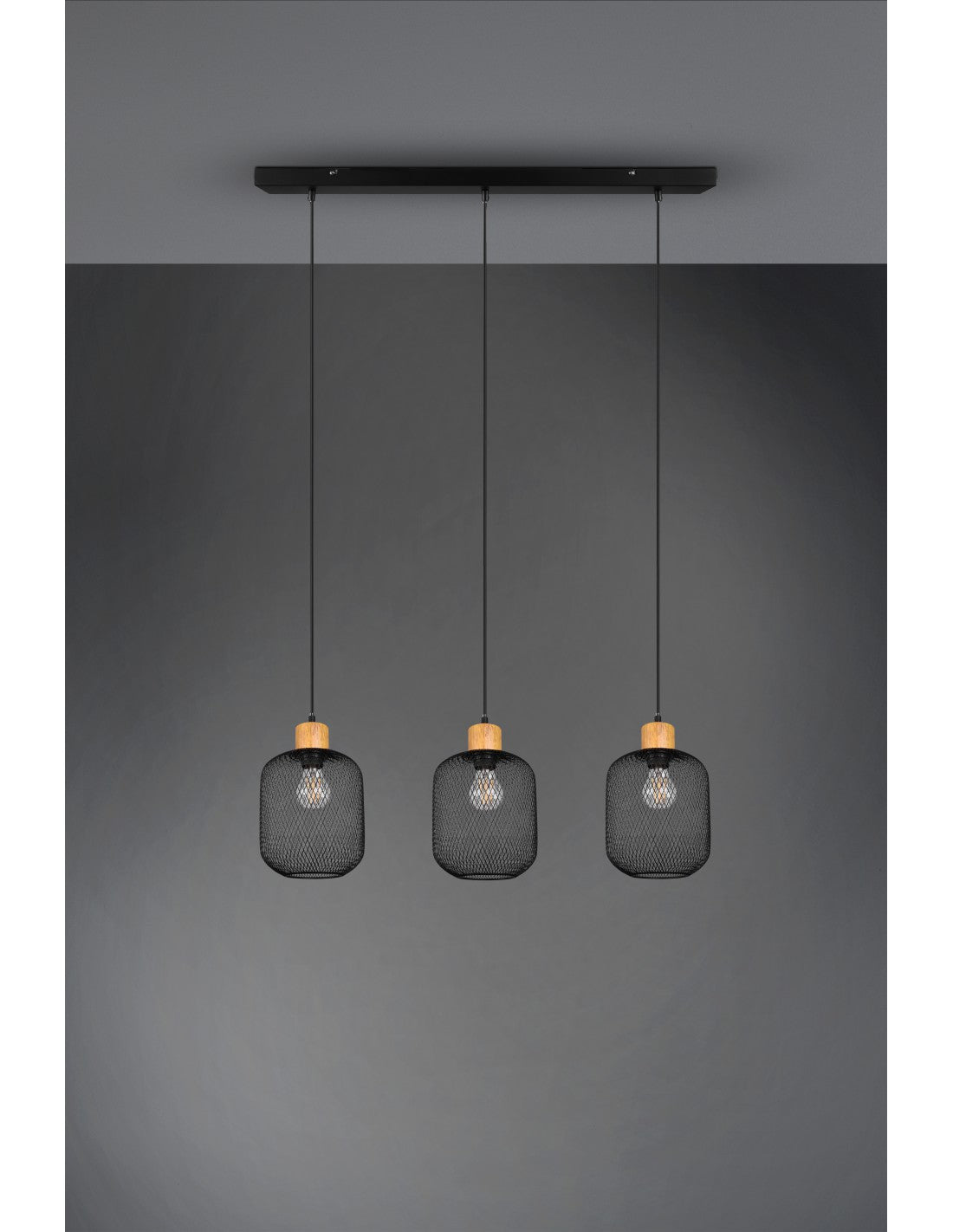 Lampe à suspension Calimero 3xE27 en maille métallique noire L80 cm Trio Lighting