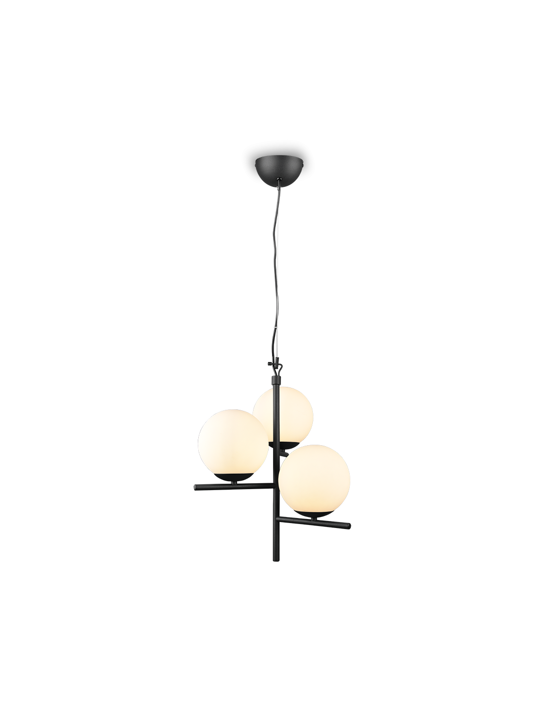 Lustre Suspension Noir 3 Sphères Verre Blanc Pure Trio Lighting
