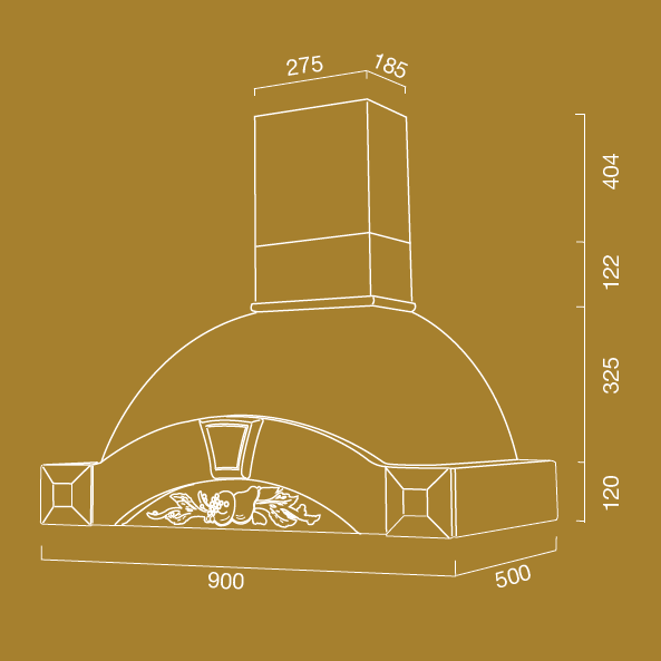 Hotte de cuisine rustique blanche GAIA MAX avec cadre en bois incrusté couleur tabac 90 cm