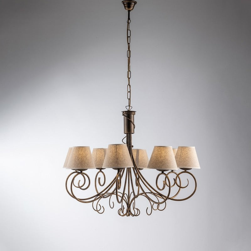 Lustre Vienna Marron Or huit lumières effet tissu abat-jour 78x h63 cm