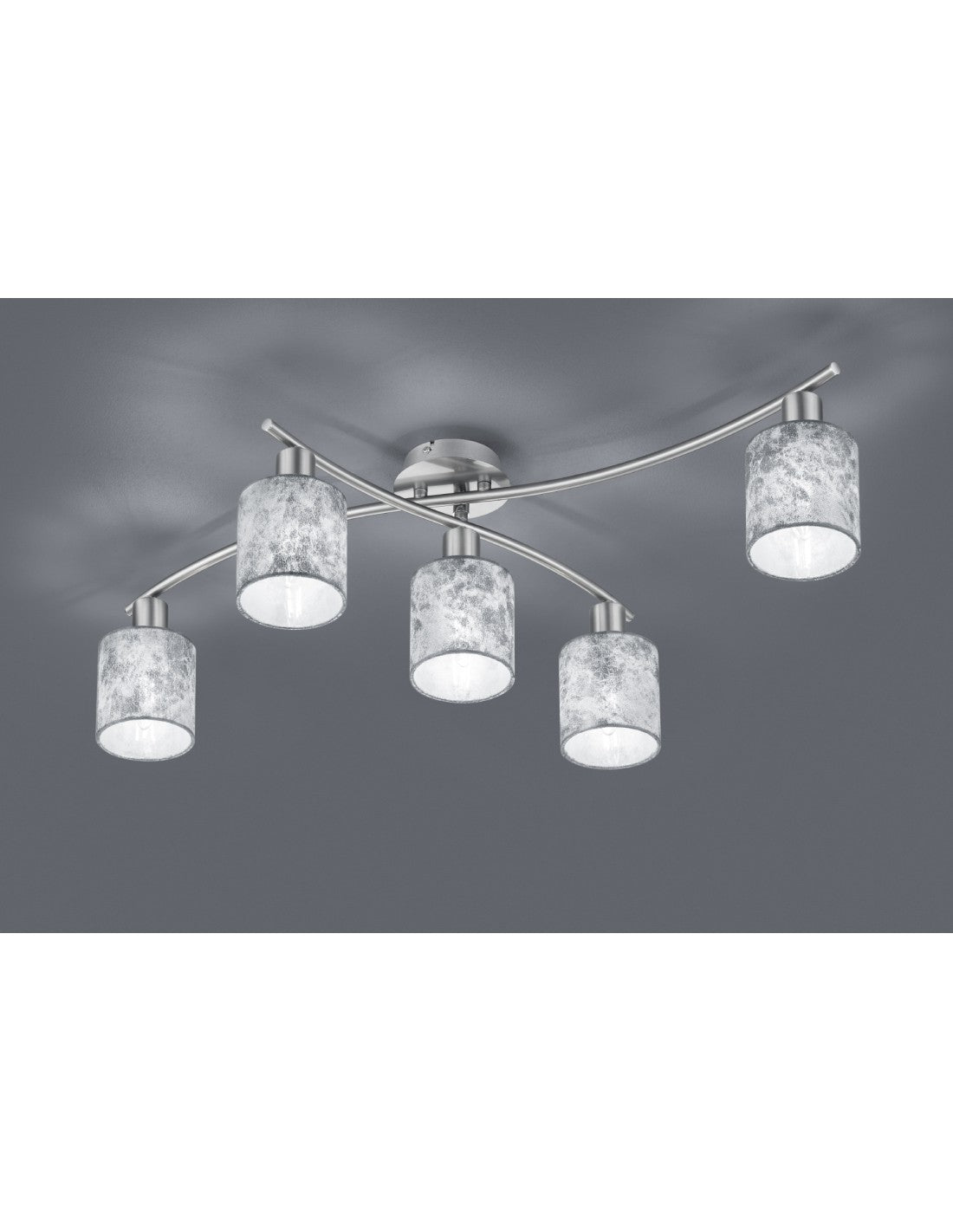 Plafonnier Garda Nichel 5 abat-jour tissu argenté L75 cm Trio Lighting