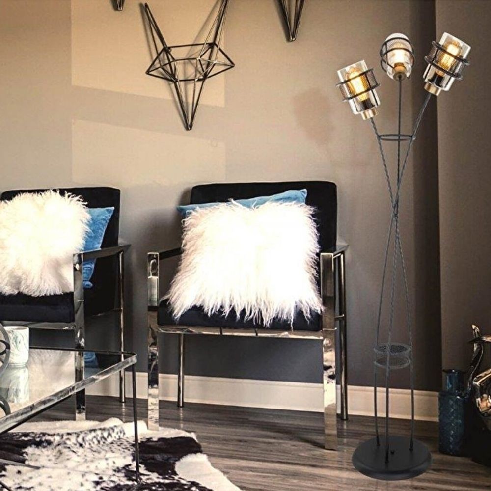 Lampada da terra Grande MDL3812 in ferro intrecciato 3 luci in vetro EFFEZ