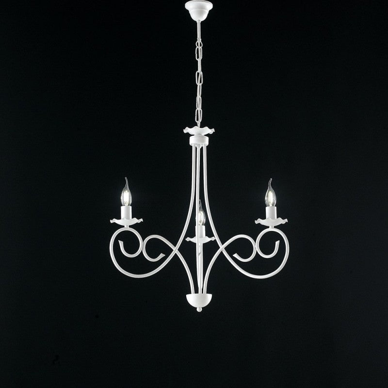 Lustre suspension en fer shabby blanc à trois lumières 50x h60 cm