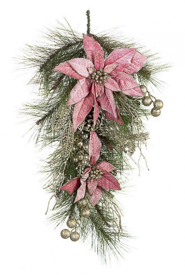 4x Décor. Annabel Poinsettia Goutte Rose
