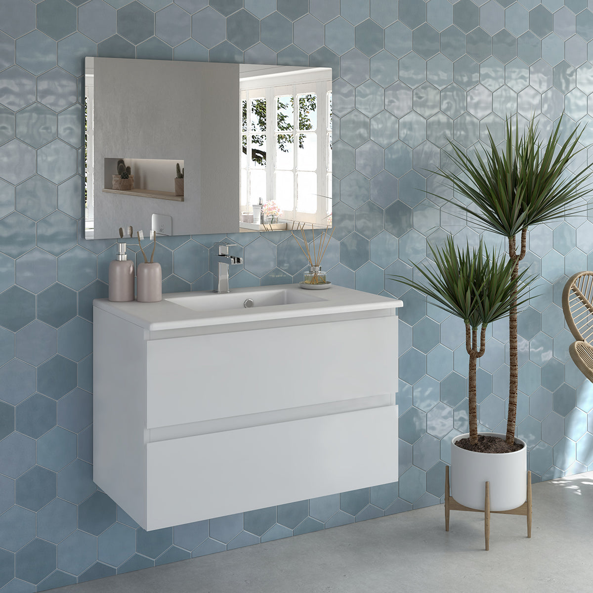 Meuble de salle de bain suspendu en chêne gris 100x43x56 cm