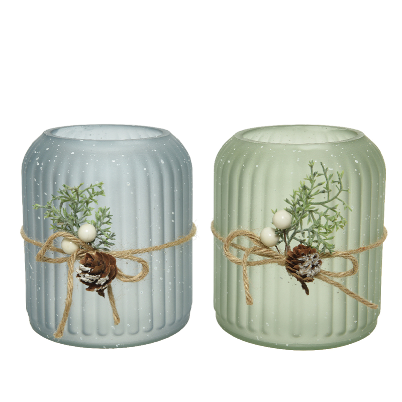 Bougeoir en verre avec jute H 13 x Ø 11 cm