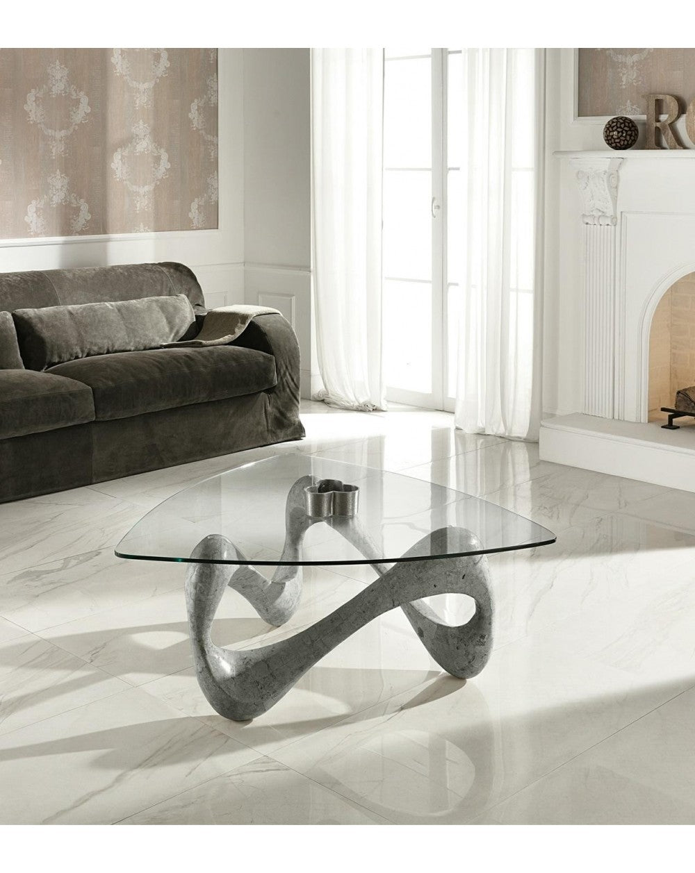 Table basse gris transparent 100 cm x 100 cm H. 42,5 cm